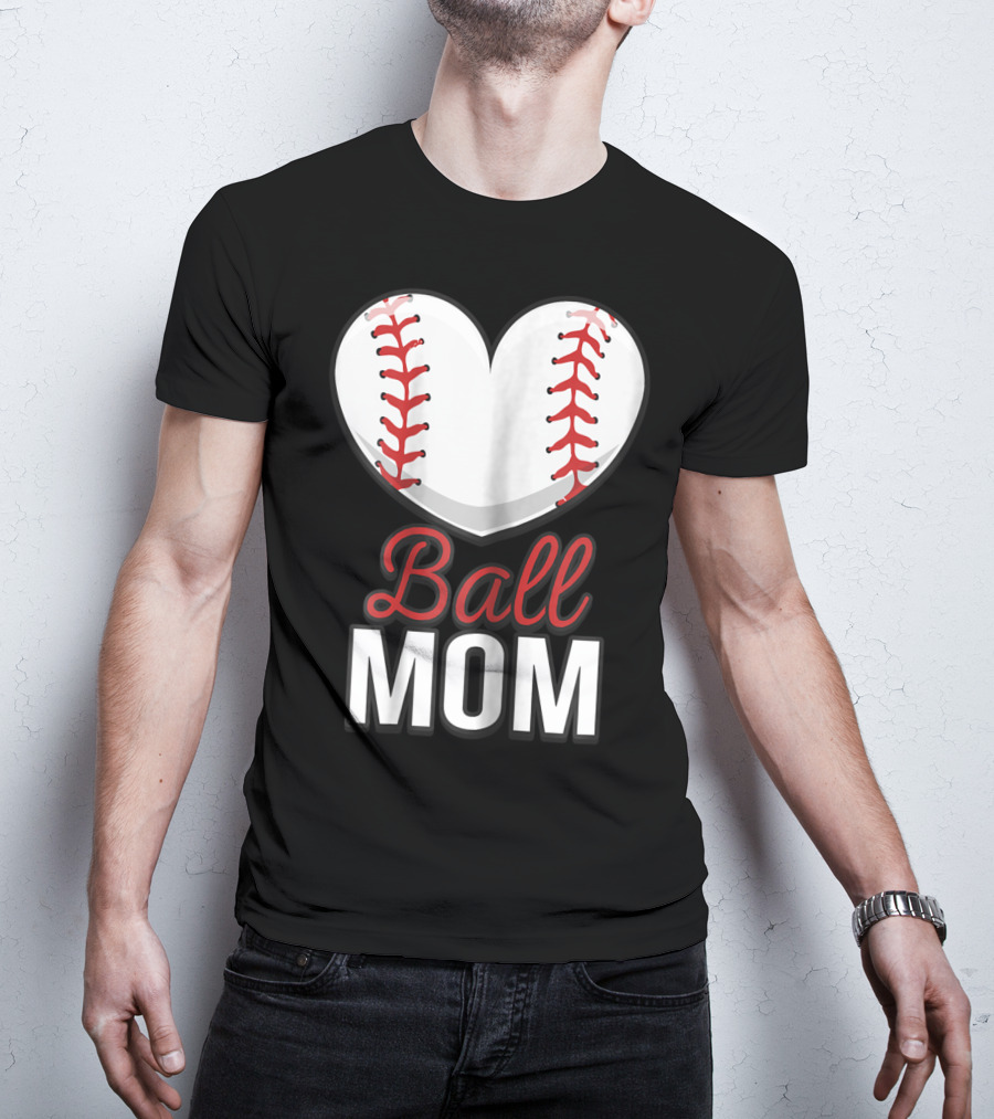 Ball Mom Heart Baseball Softball Mom T-Shirt