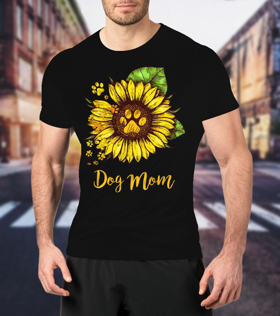 Dog Mom Sunflower With Dog Paw Prints T-Shirt