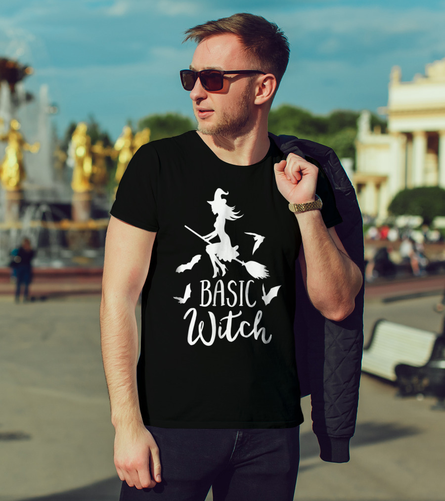 Basic Witch Halloween Wife Mom Teacher Bat Broom Battling Witch T-Shirt