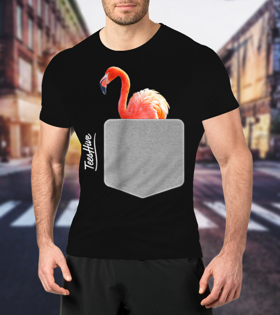 TeesHive Funny Flamingo Pocket Flamingo Mom Cute Flamingo Lover T-Shirt