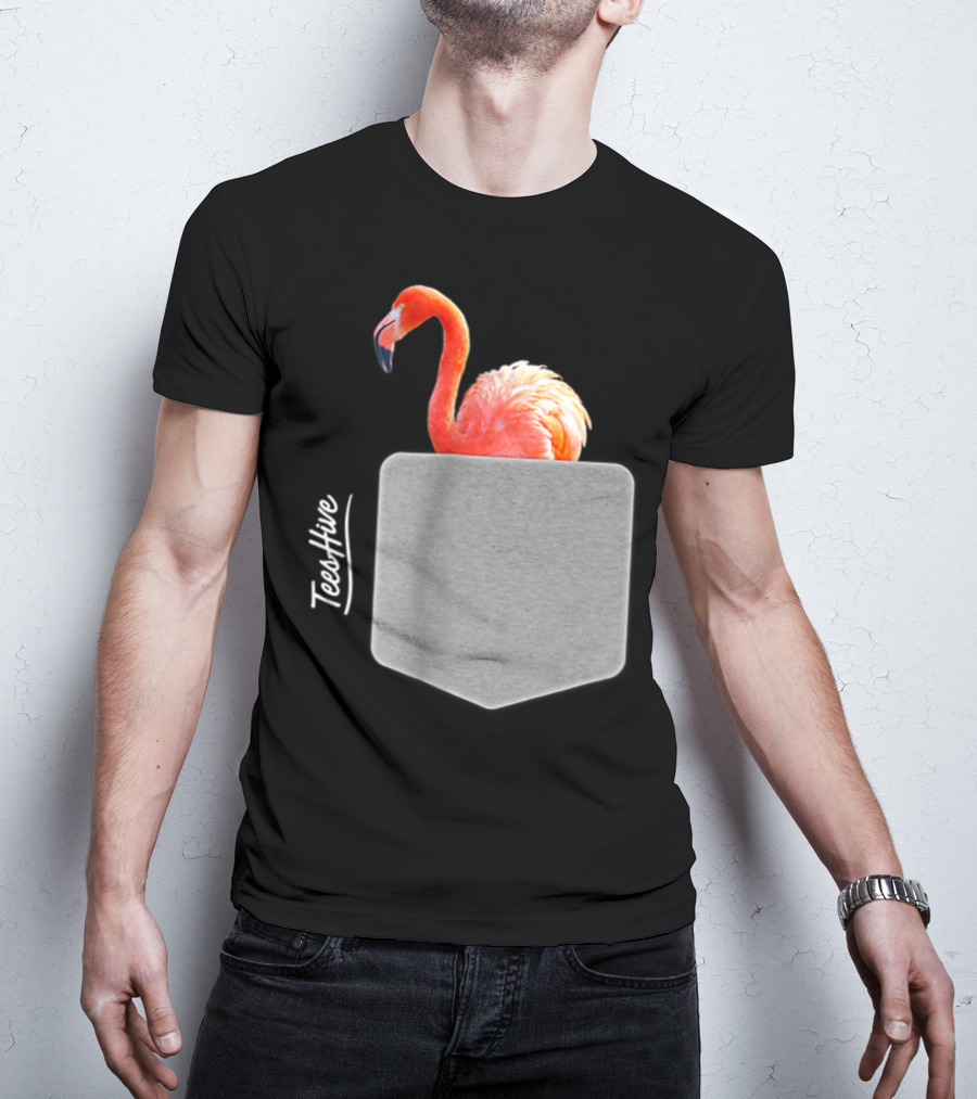 TeesHive Funny Flamingo Pocket Flamingo Mom Cute Flamingo Lover T-Shirt