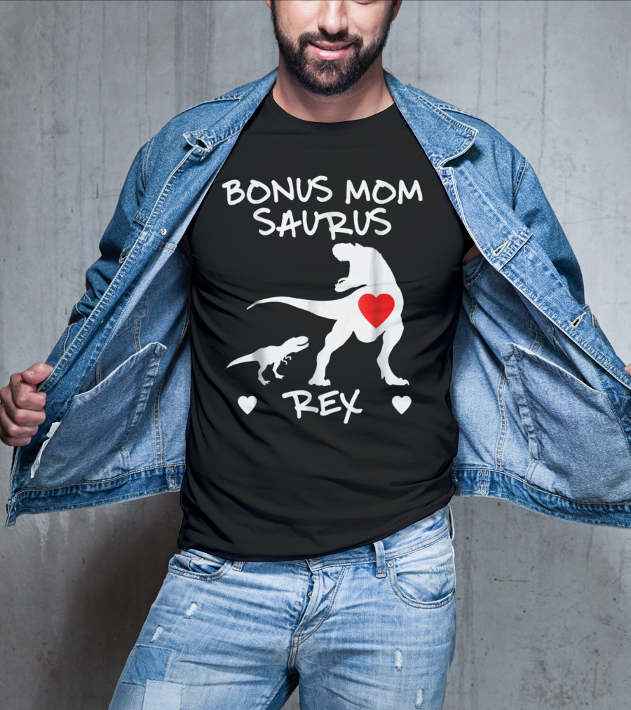 Bonus Mom Saurus Rex Dinosaur Hearts T-Shirt
