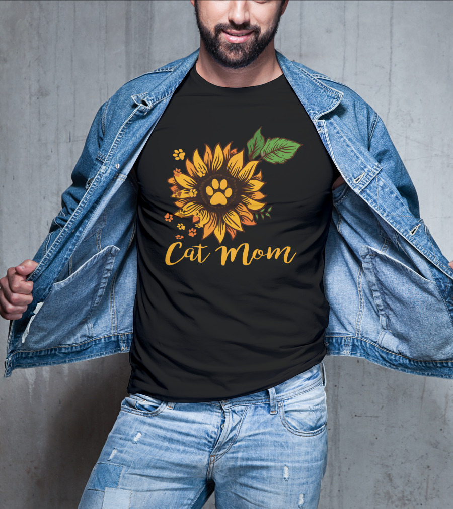 Cat Mom Sunflower Paw Prints T-Shirt