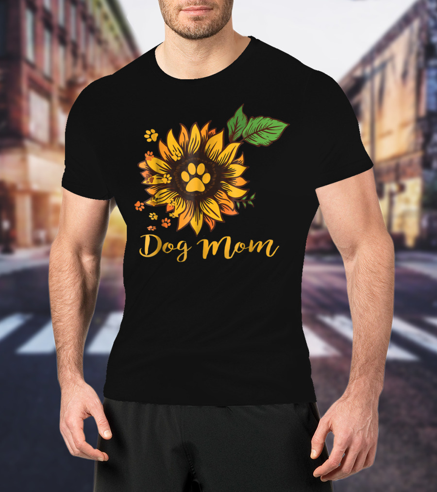 Dog Mom Sunflower Paw Print Cute Dog Mom T-Shirt