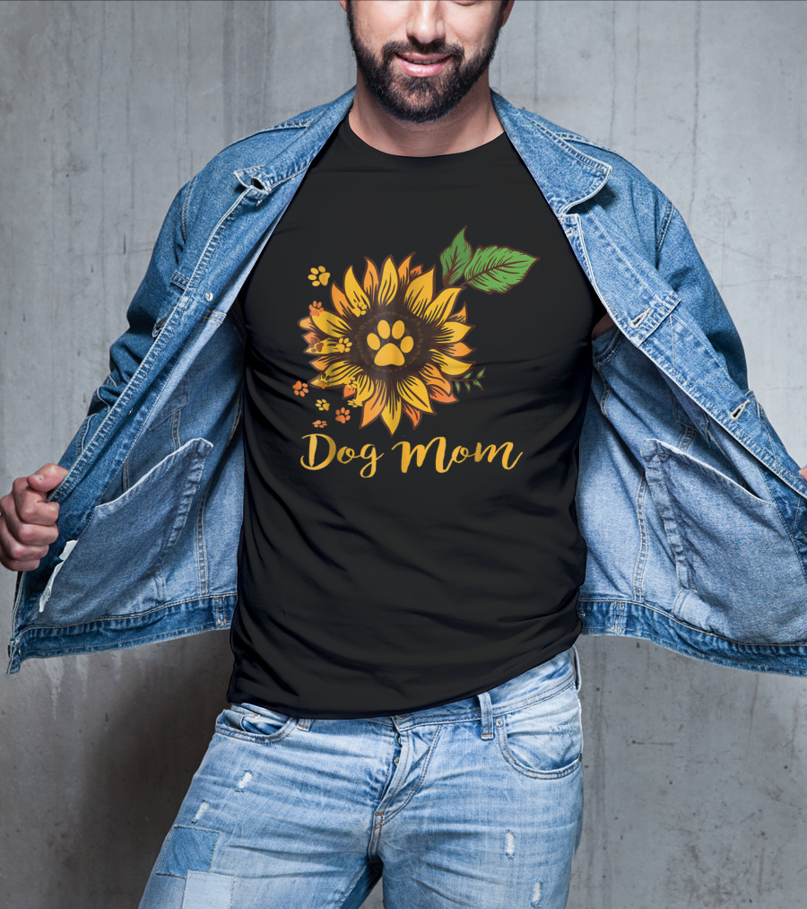 Dog Mom Sunflower Paw Print Cute Dog Mom T-Shirt