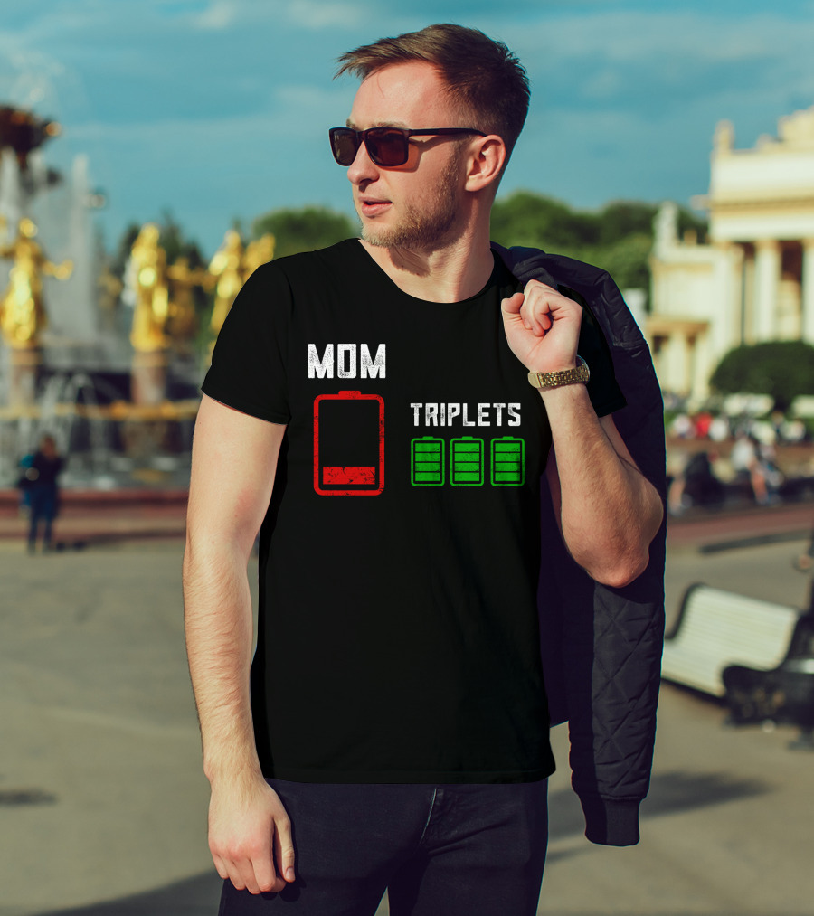 Mom Battery Depleted Triplets Full Charged T-Shirt