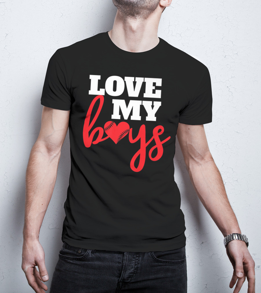 LOVE MY BOYS Baseball Heart T-Shirt