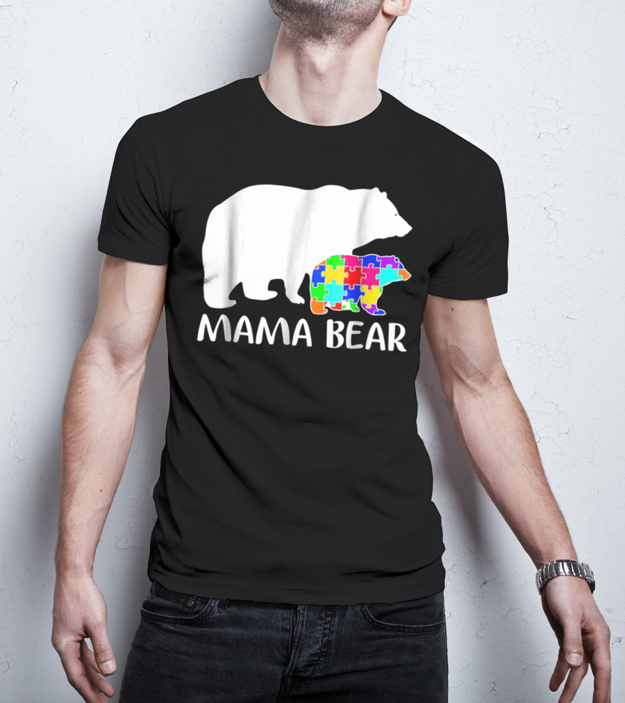Mama Bear Puzzle Piece Autism Awareness Mother7 T-Shirt