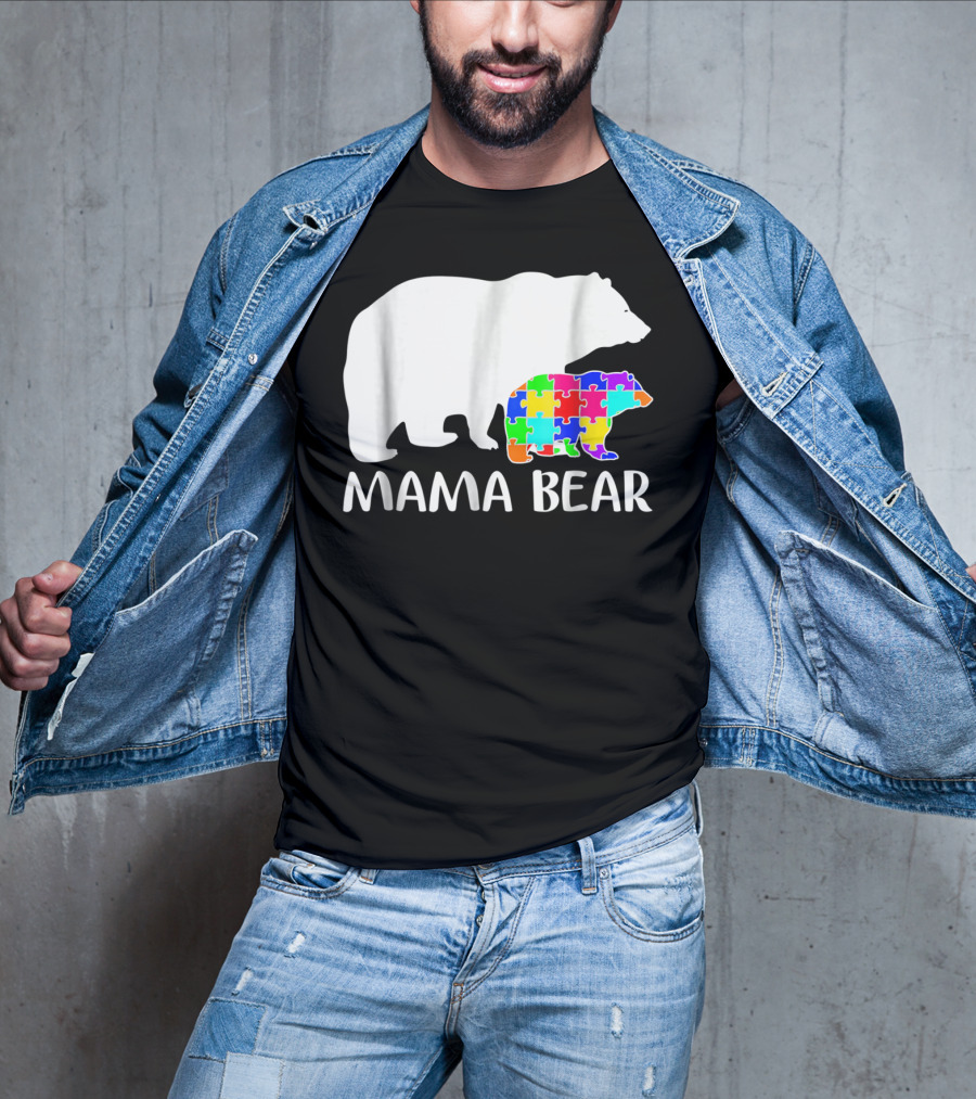 Mama Bear Puzzle Piece Autism Awareness Mother7 T-Shirt