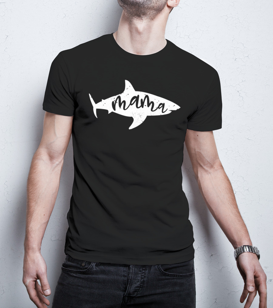 Mama Shark Distressed Cute Mom Ocean Fin T-Shirt