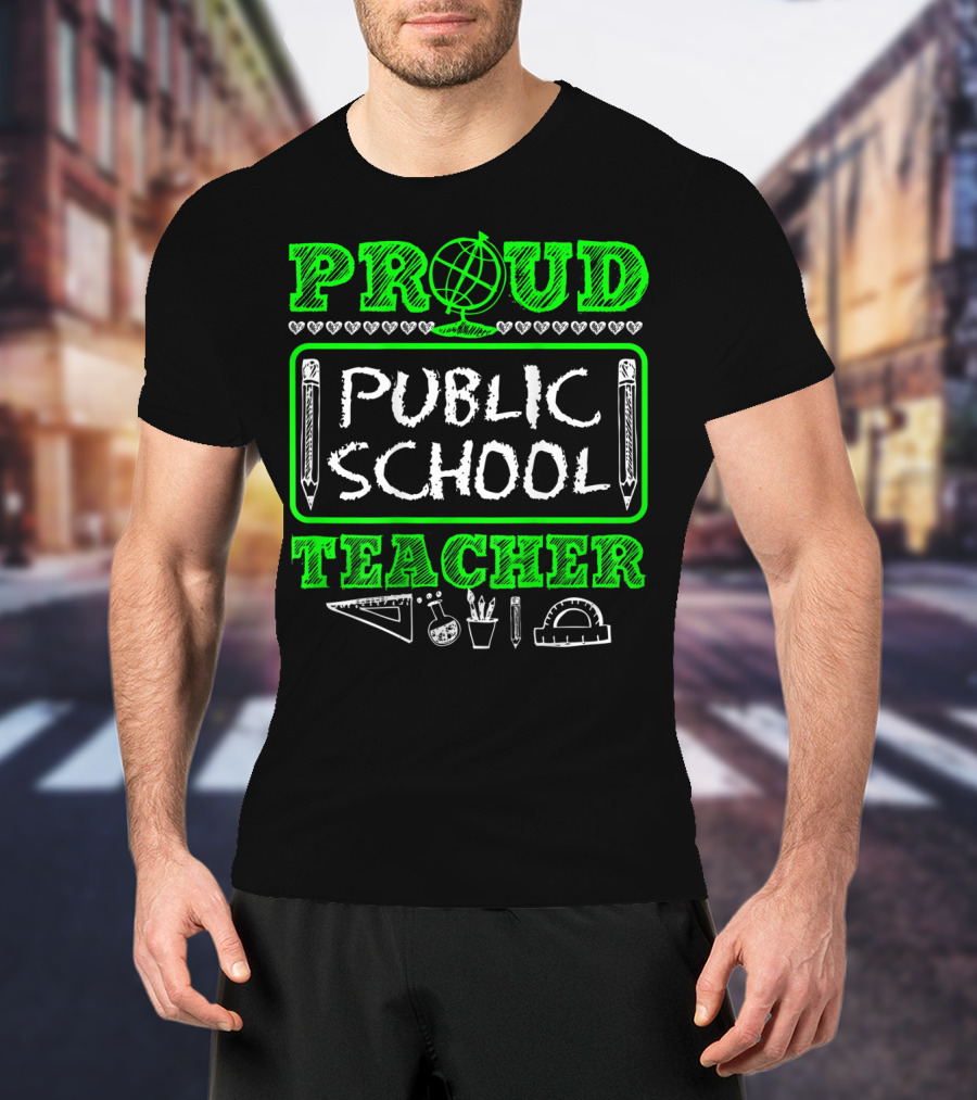 Proud Public School Teacher Educational Icons Heart Accents T-Shirt