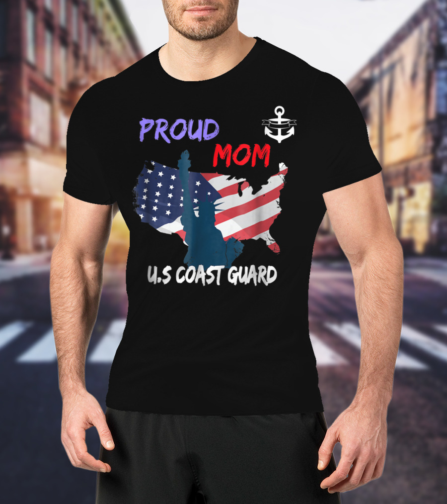 Proud Mom U.S. Coast Guard Anchor Flag Map T-Shirt