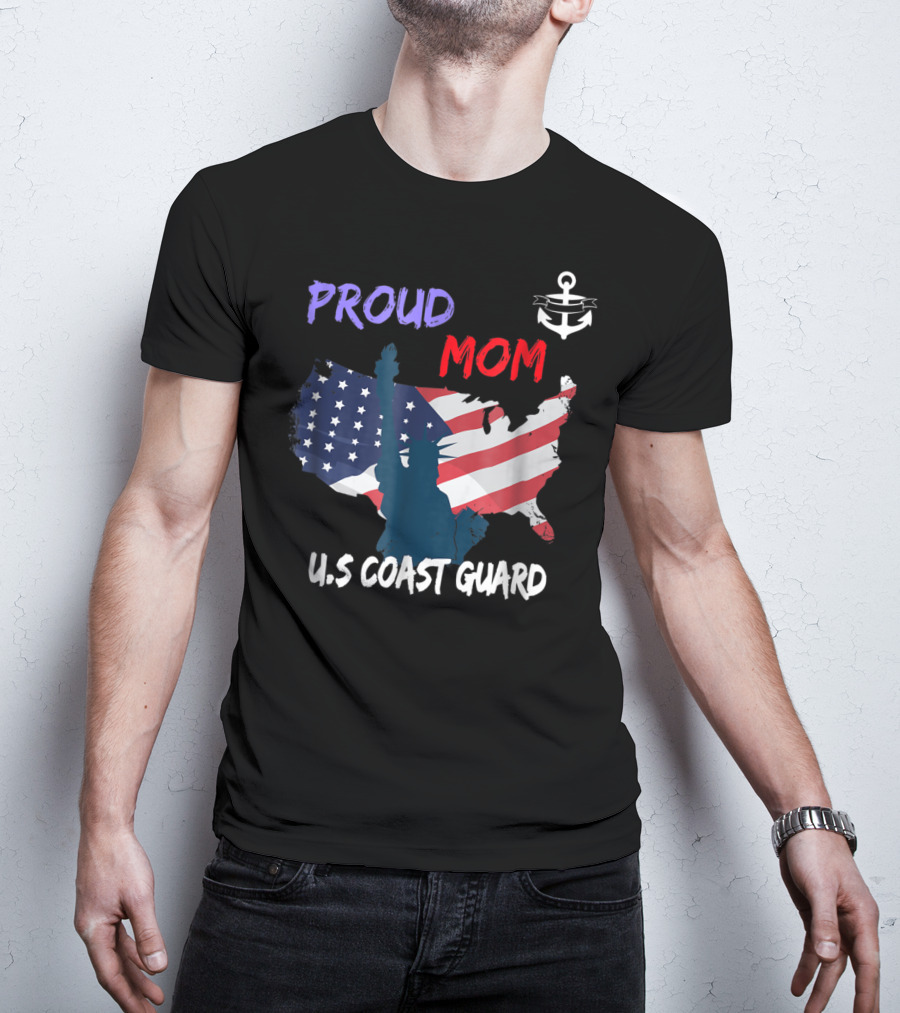 Proud Mom U.S. Coast Guard Anchor Flag Map T-Shirt