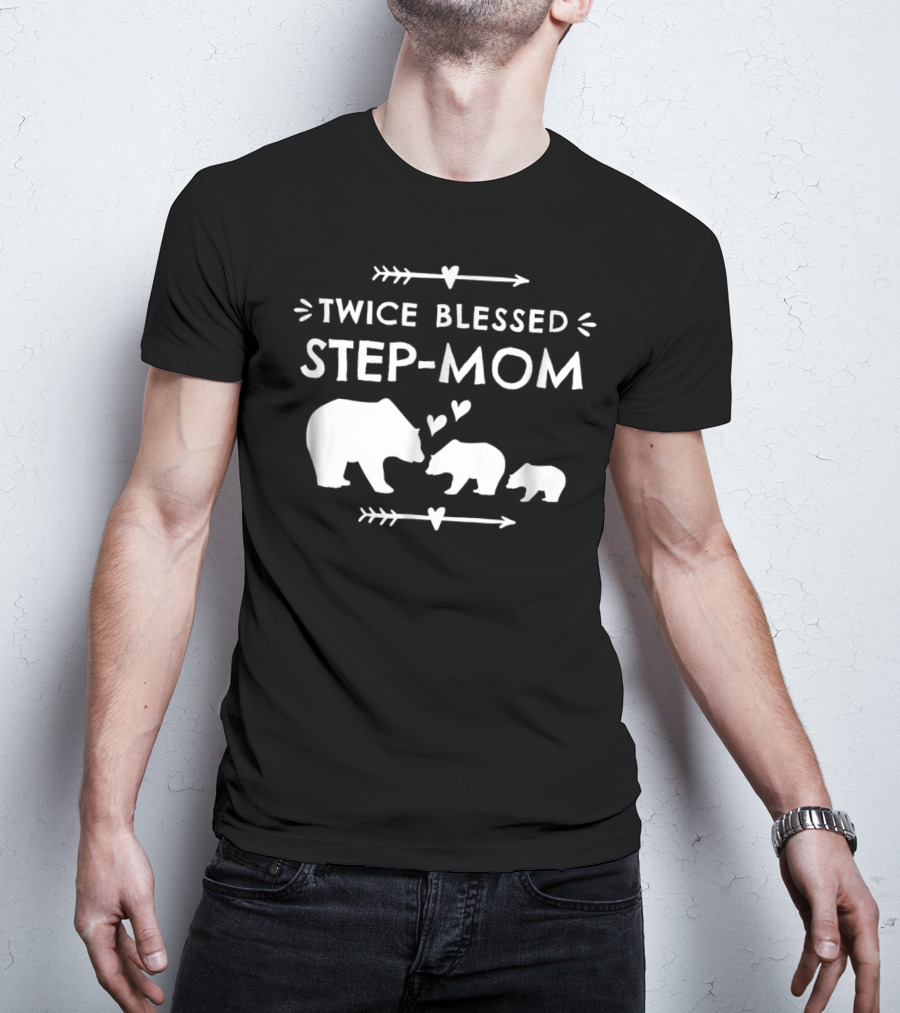 Twice Blessed Step-Mom Bear Family Cubs Hearts T-Shirt