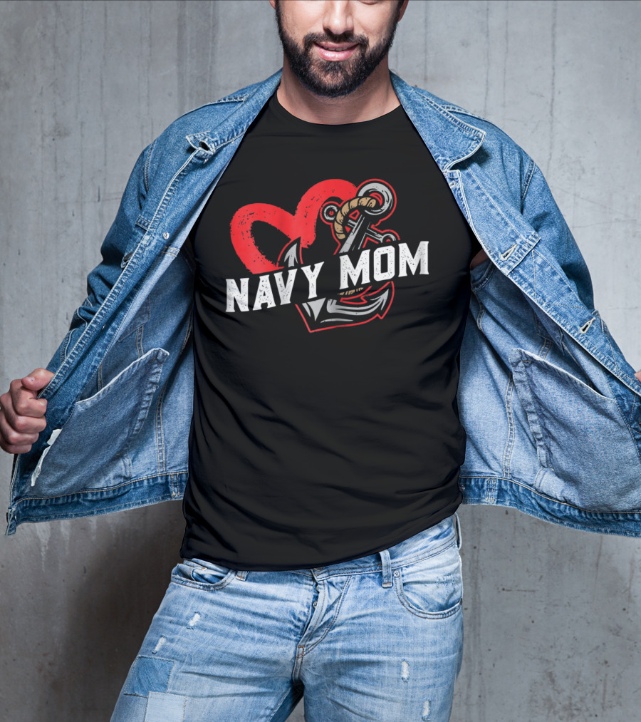 Navy Mom Heart Anchor Proud USA Navy Mother T-Shirt