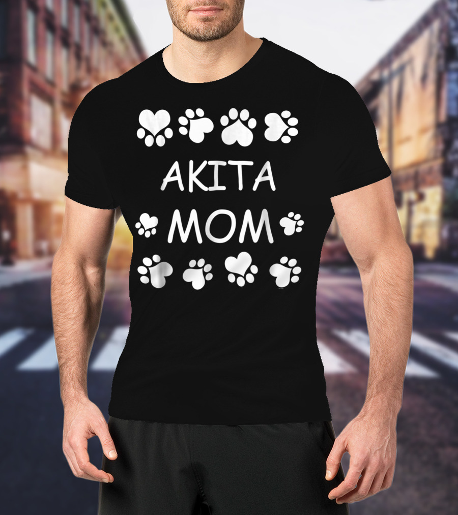 Akita Mom Paw Prints Hearts Christmas Birthday T-Shirt