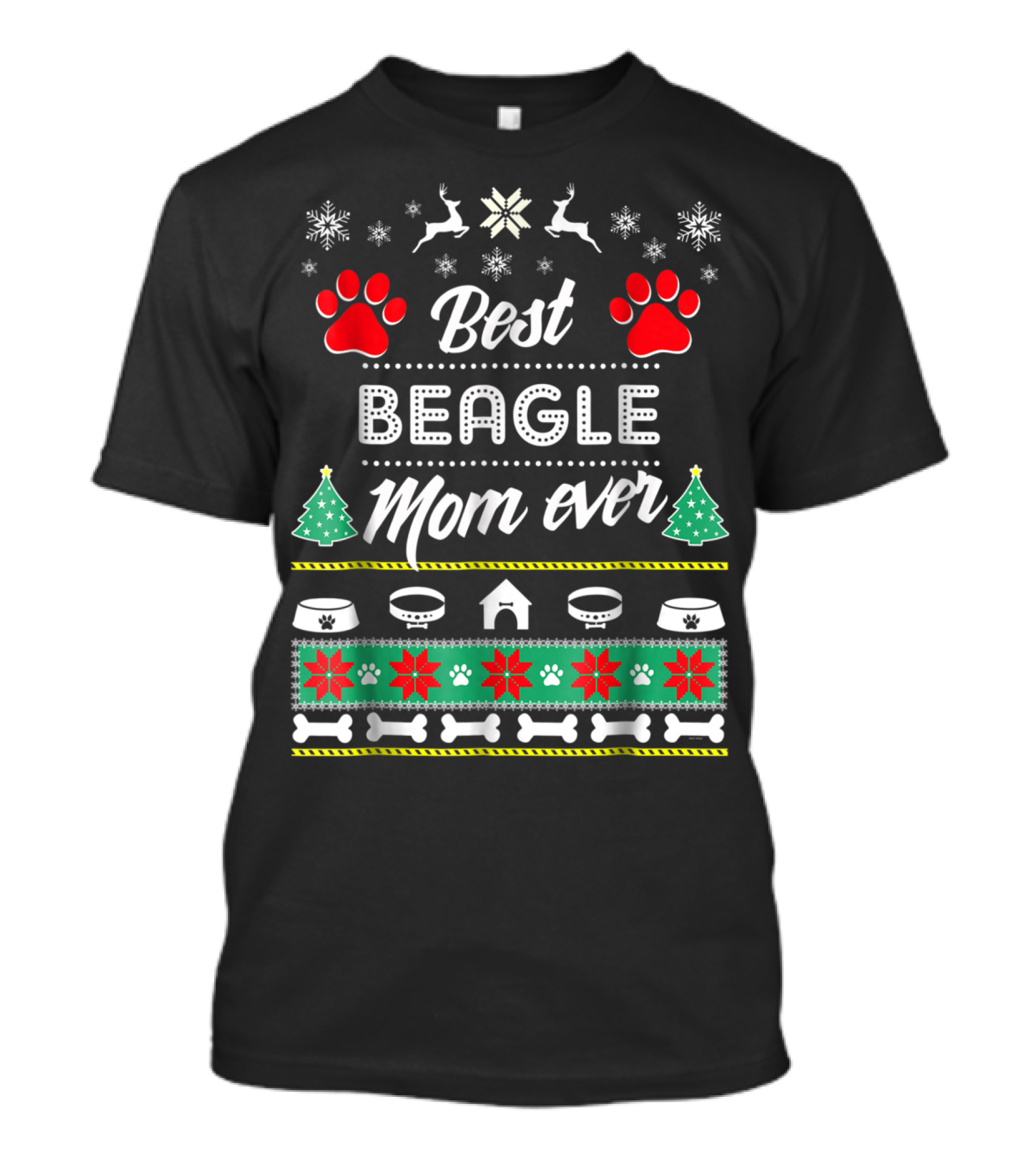 Best Beagle Mom Ever Christmas Paw Print Snowflakes T-Shirt