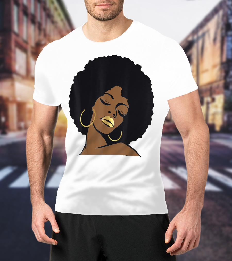 Black Girl Magic Afro Diva Gold Lips Melanin Mom Wife37 Bold Gold Accents T-Shirt