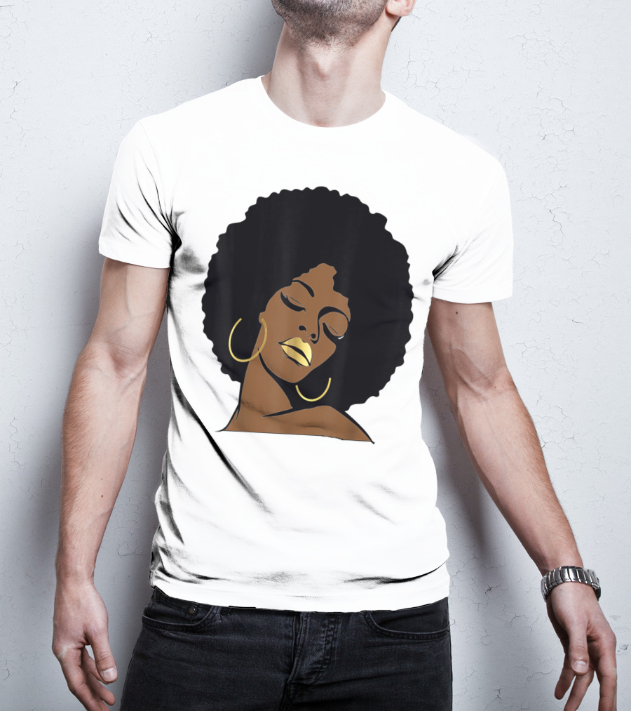 Black Girl Magic Afro Diva Gold Lips Melanin Mom Wife37 Bold Gold Accents T-Shirt