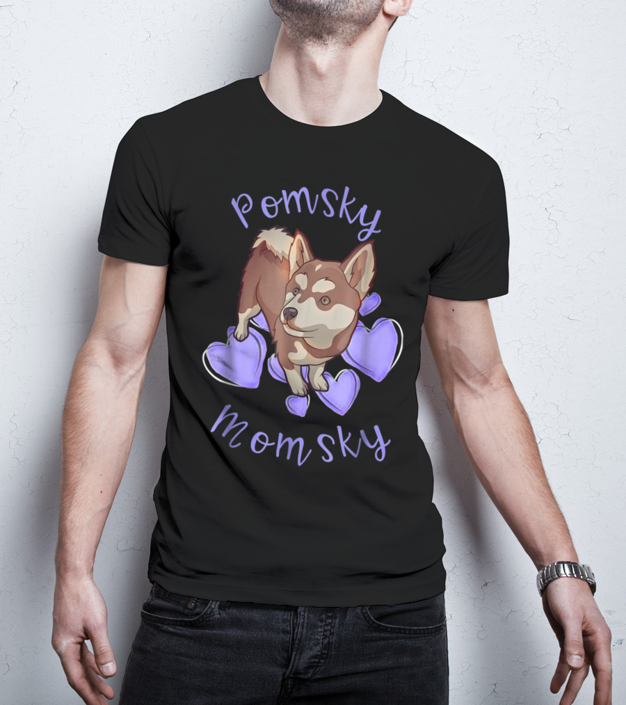 Pomsky Momsky Cute Pomsky With Purple Hearts T-Shirt