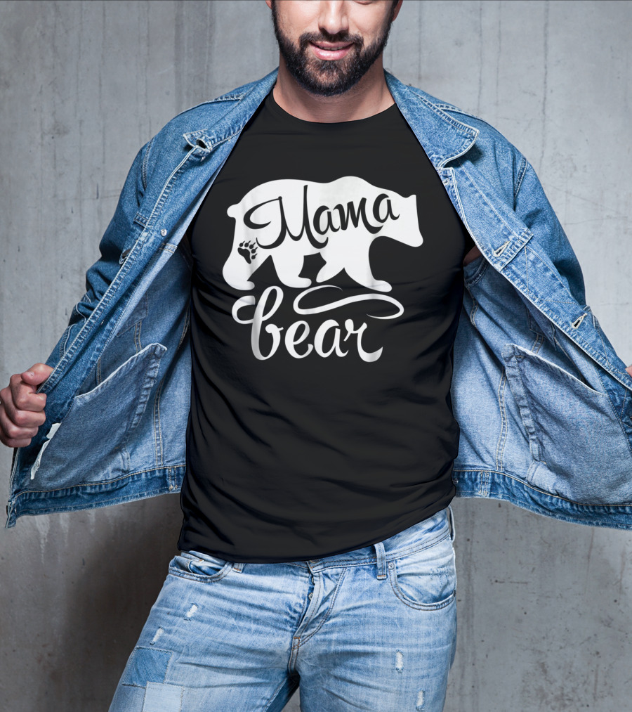 Mama Bear Big Strong Mom Power Superwoman Mommy Bear Silhouette With Paw Prints T-Shirt
