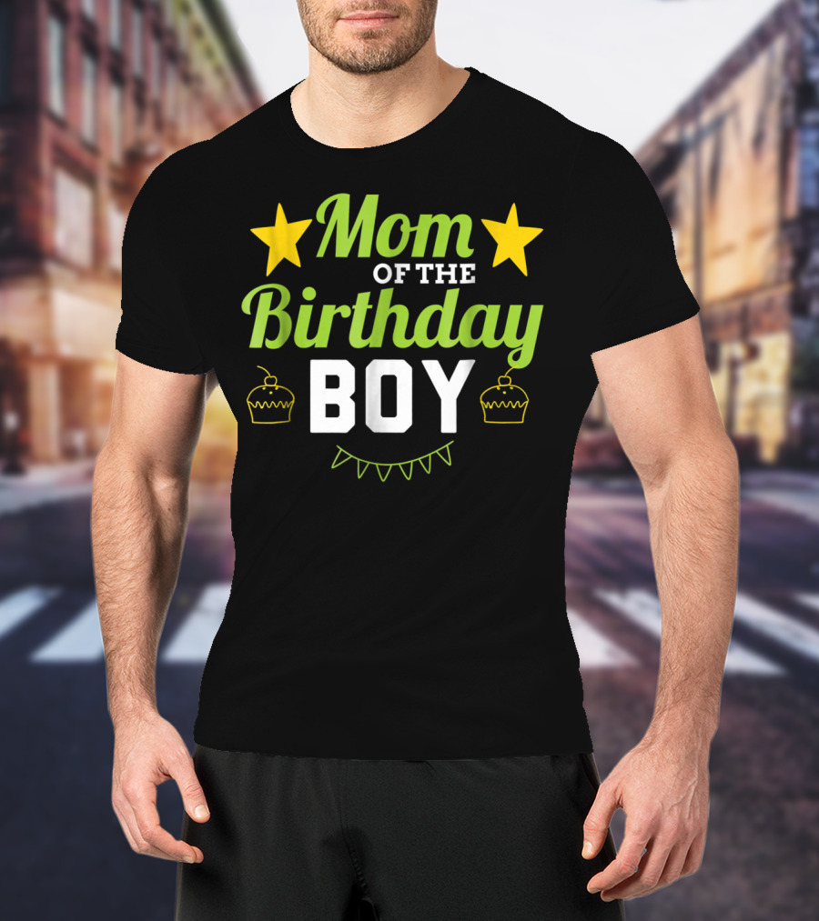 Mom Of The Birthday Boy Stars Cupcakes Party T-Shirt