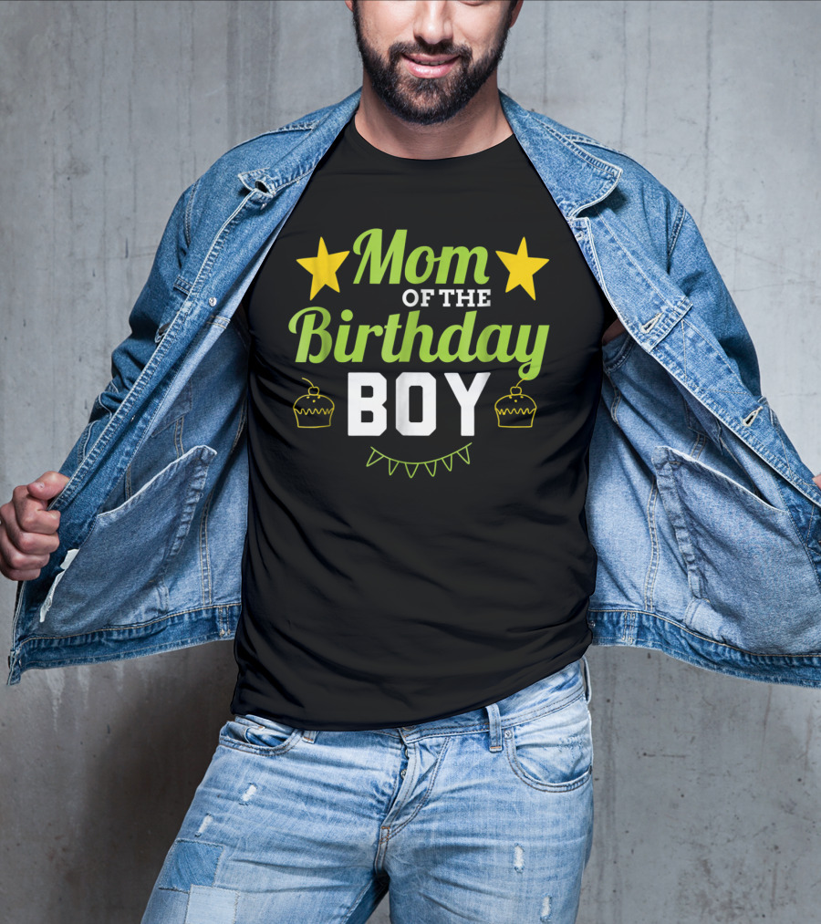 Mom Of The Birthday Boy Stars Cupcakes Party T-Shirt
