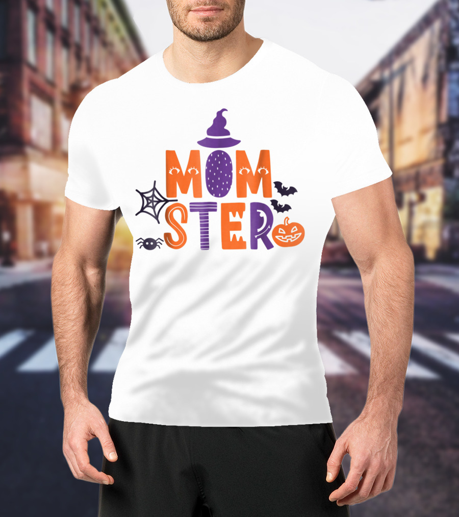 Momster Halloween Witch Hat Spider Web Bat Pumpkin 90 T-Shirt