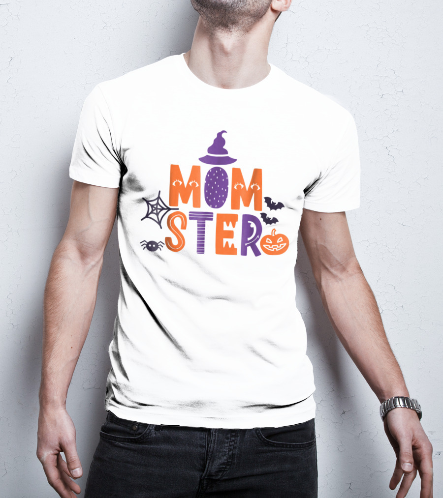 Momster Halloween Witch Hat Spider Web Bat Pumpkin 90 T-Shirt