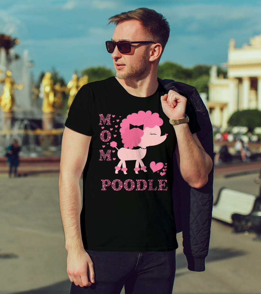 Poodle Mom Dog Hearts Bow T-Shirt