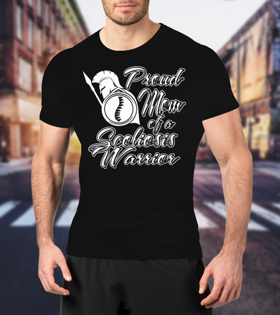 Proud Mom Of A Scoliosis Warrior Spartan Helmet Emblem T-Shirt