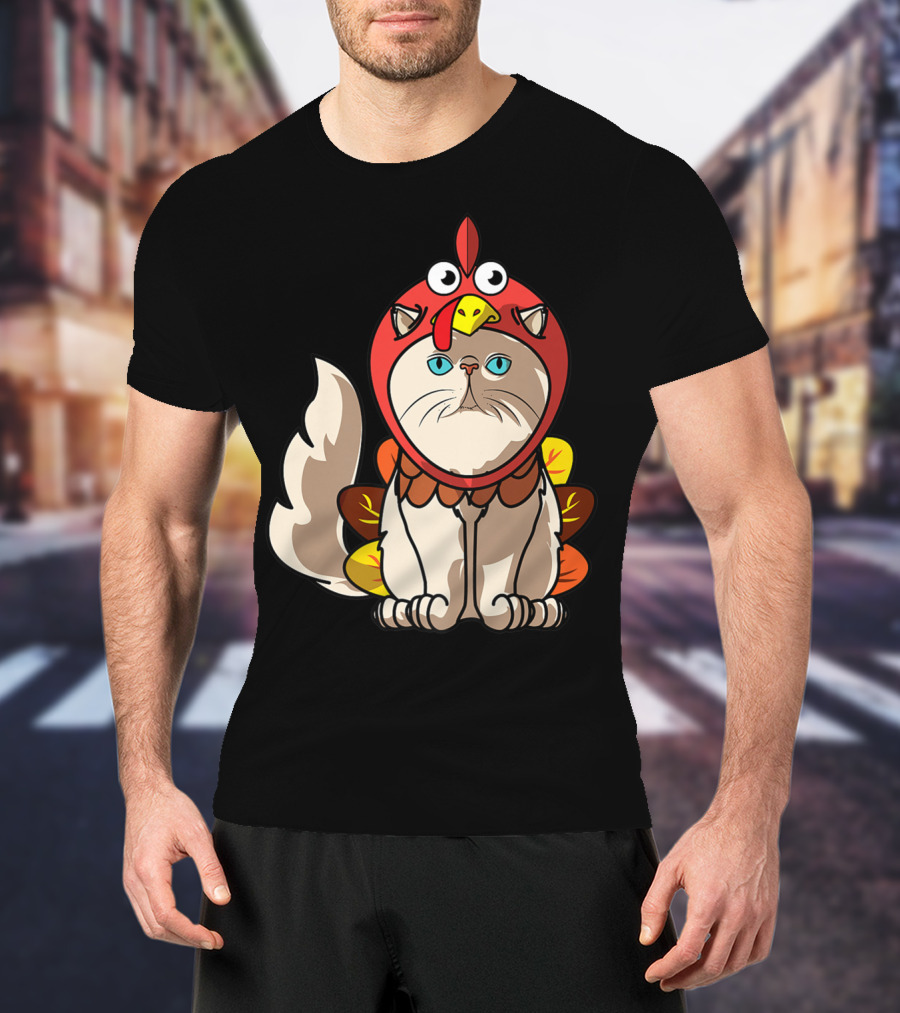 Thanksgiving Persian Mom Cat In Turkey Costume Greetings T-Shirt