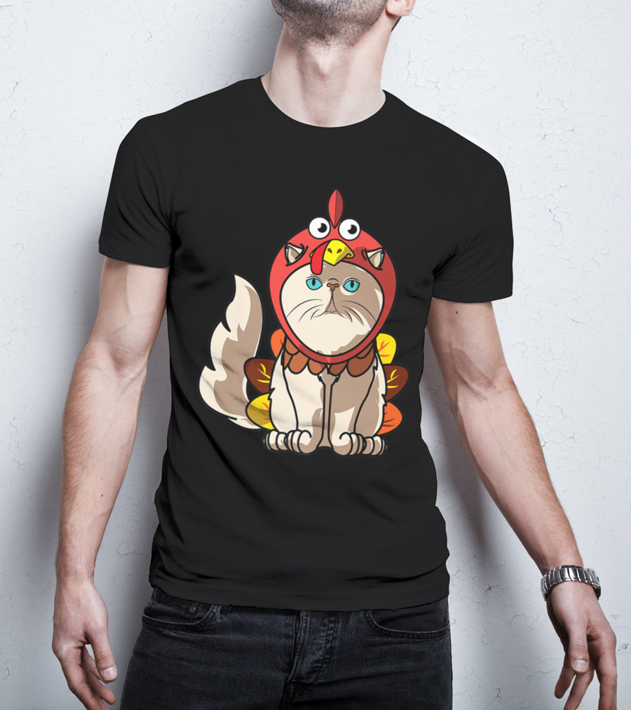 Thanksgiving Persian Mom Cat In Turkey Costume Greetings T-Shirt