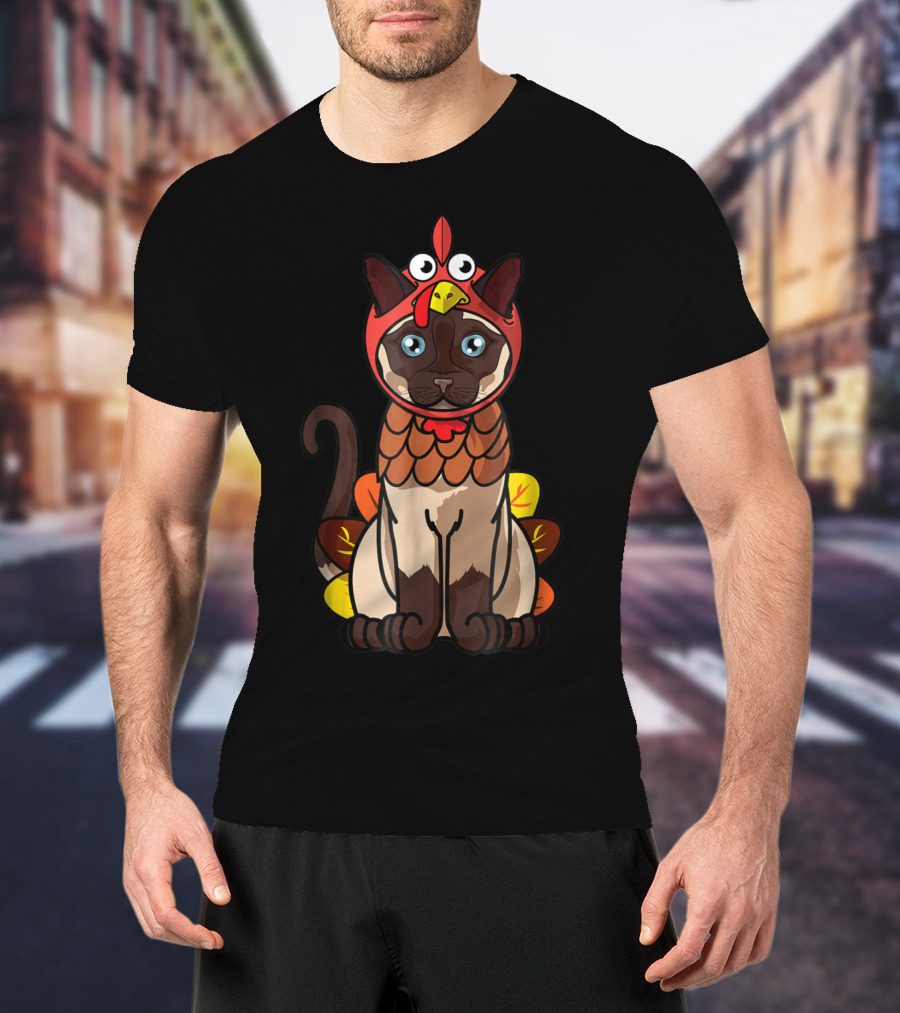 Thanksgiving Siamese Cat Mom Owner In Turkey Costume Greetings T-Shirt