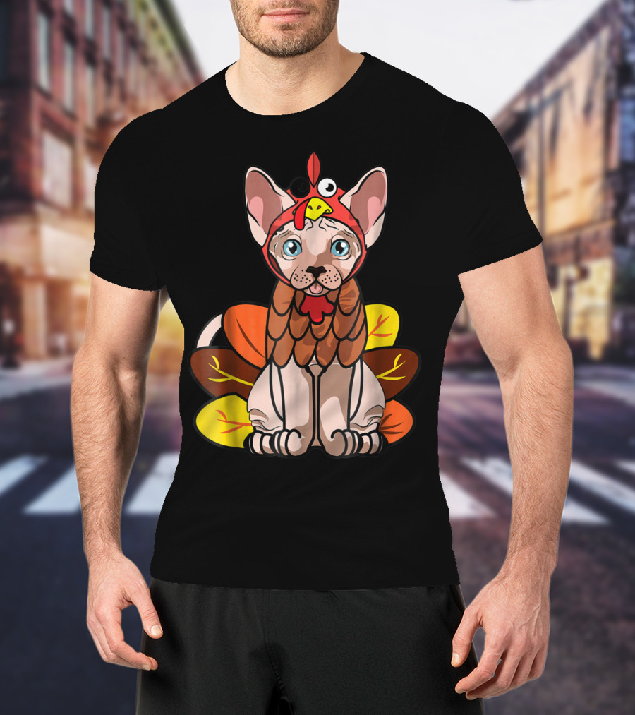 Thanksgiving Turkey Costume Sphynx Cat For Cat Mom Owner T-Shirt