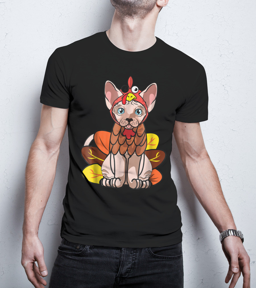 Thanksgiving Turkey Costume Sphynx Cat For Cat Mom Owner T-Shirt