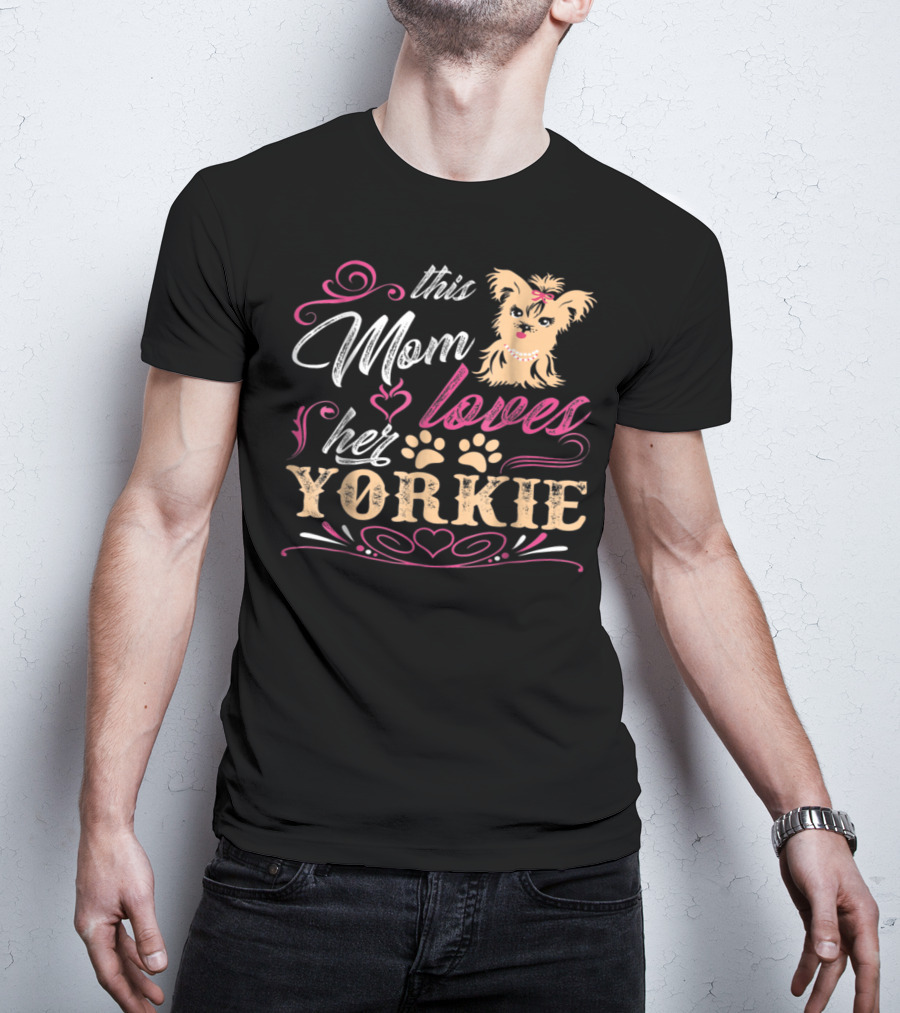 This Mom Loves Her Yorkie With Paw Prints And Heart Elements T-Shirt