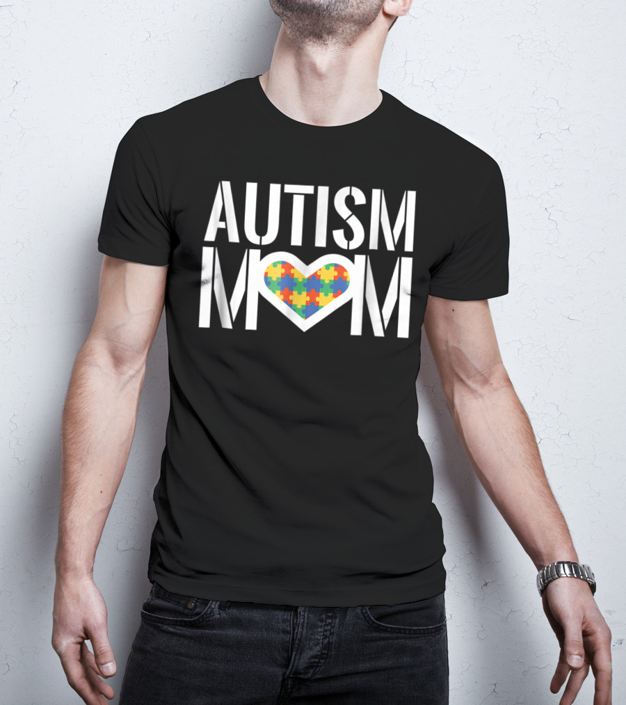 Autism Mom Heart With Colorful Puzzle Piece T-Shirt