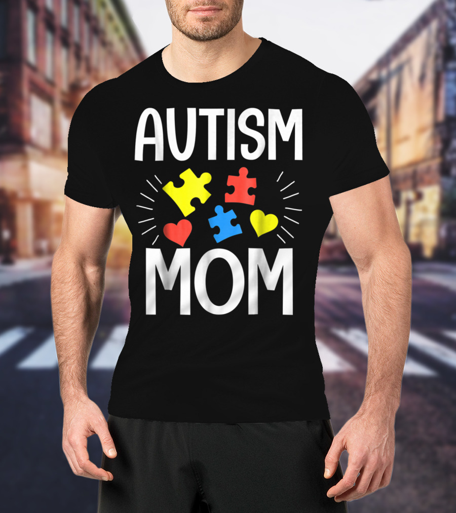 Autism Mom Colorful Puzzle Heart T-Shirt