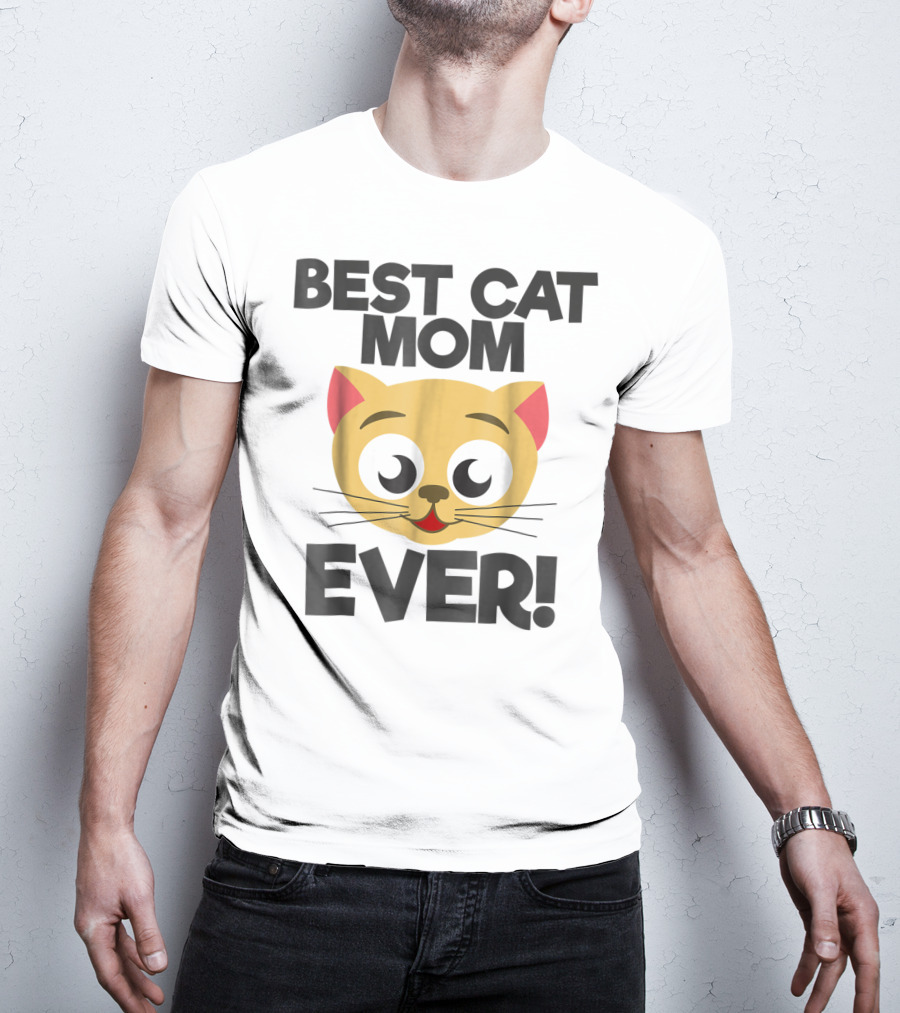 Best Cat Mom Ever Cute Cartoon Cat Face T-Shirt