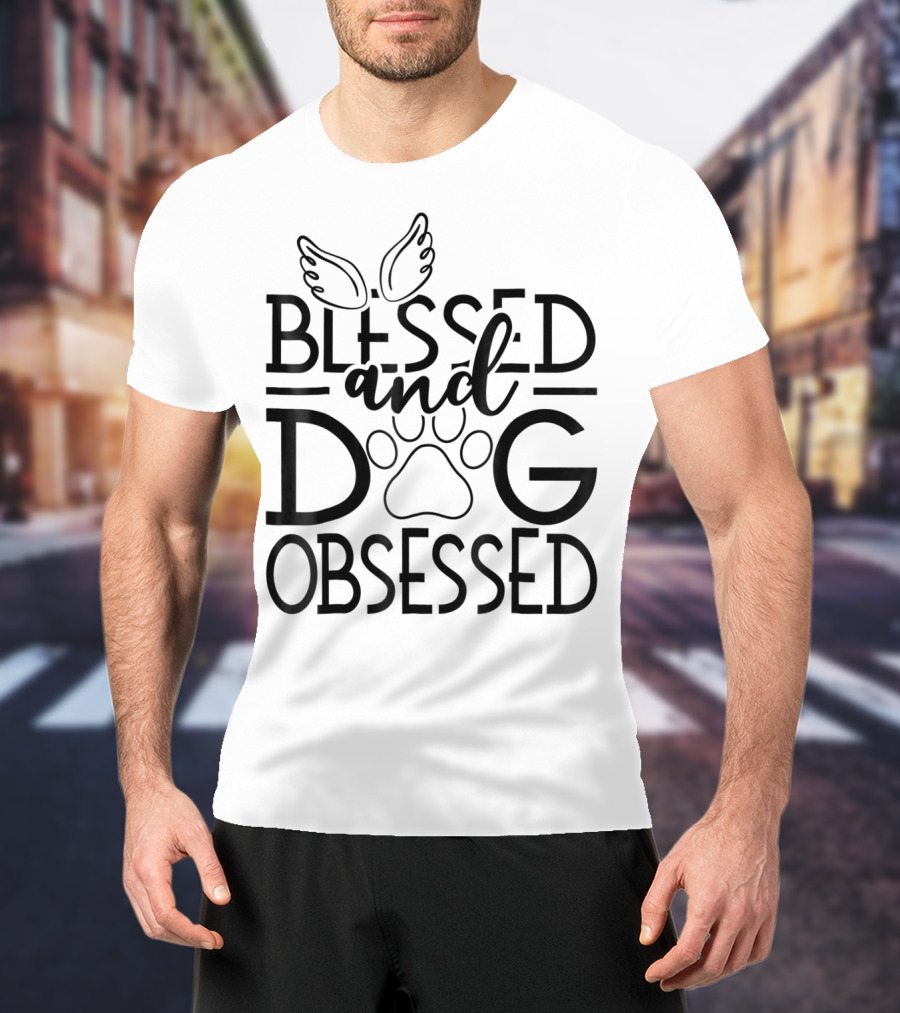 Blessed And Dog Obsessed Angel Wings And Paw Prints T-Shirt