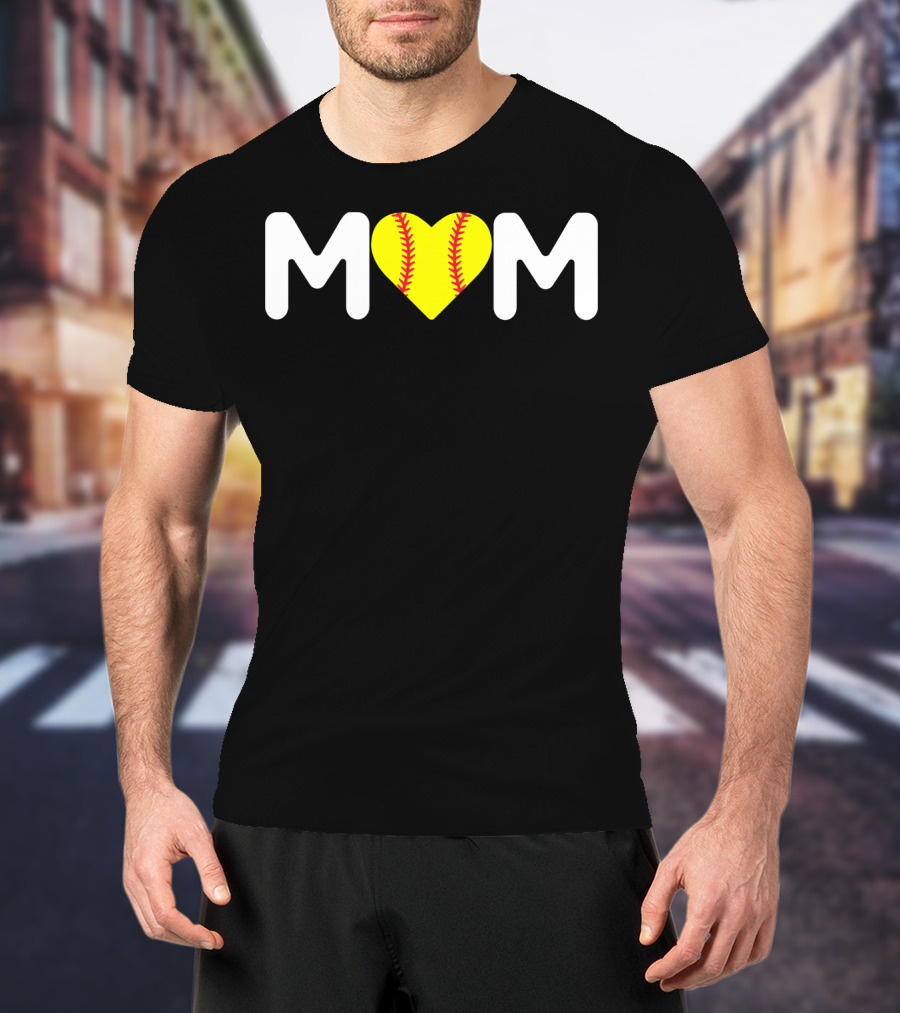 MOM Heart Baseball Stitch Love T-Shirt