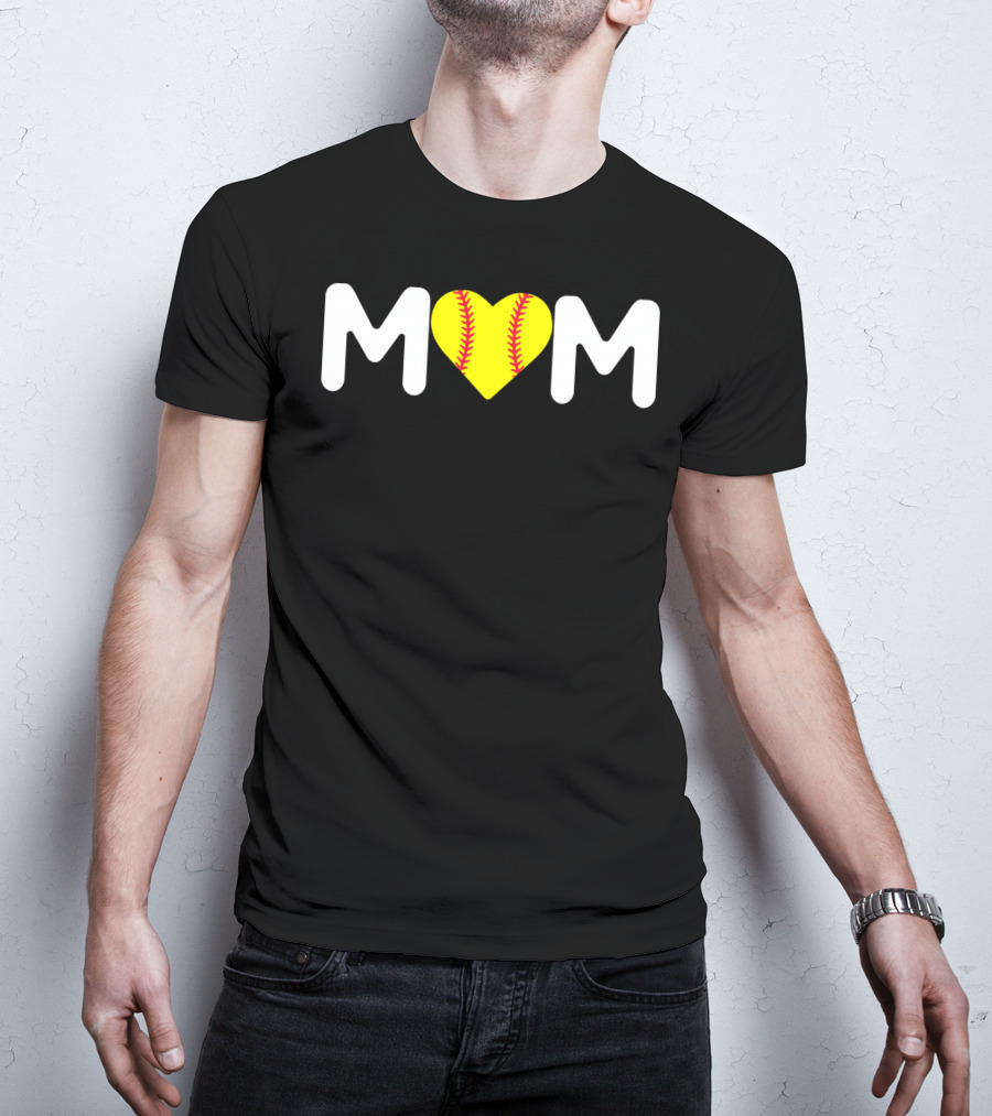 MOM Heart Baseball Stitch Love T-Shirt