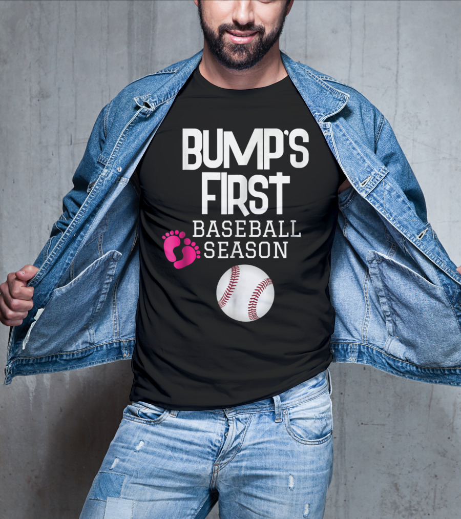 Bump's First Baseball Season New Mom To Be With Baby Footprints And Baseball T-Shirt