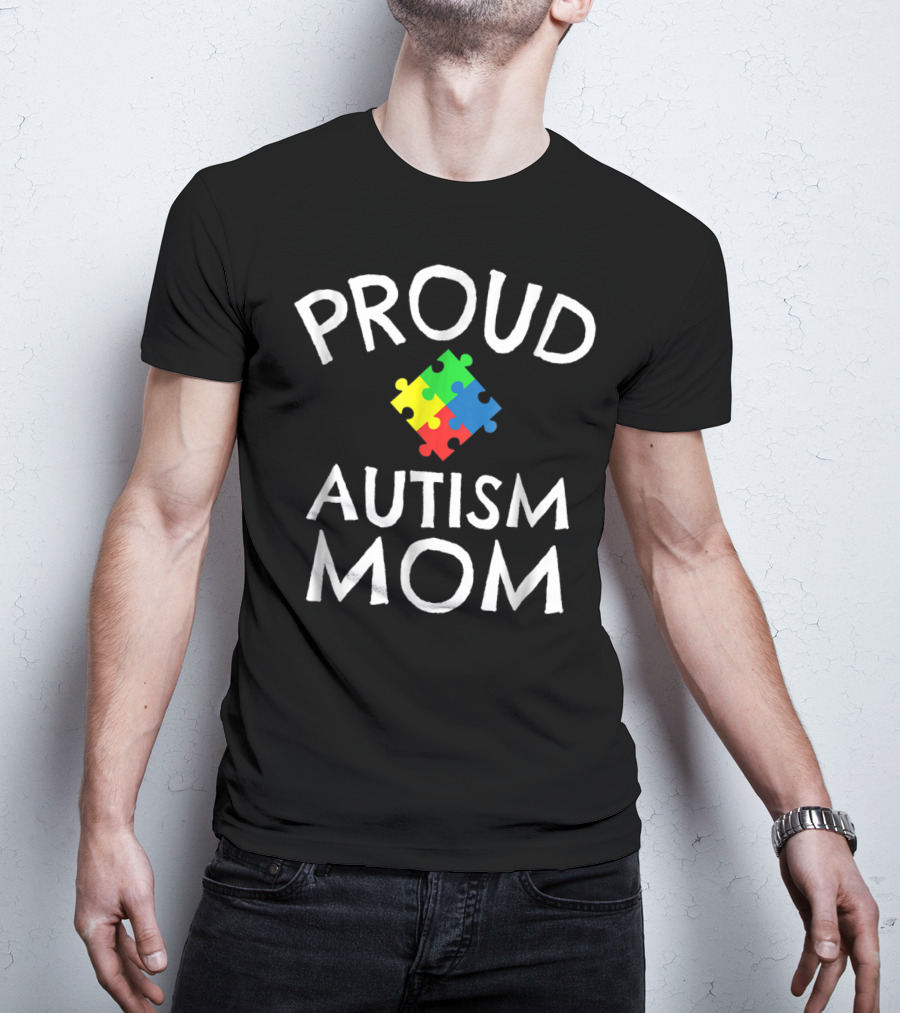 Proud Autism Mom Colorful Puzzle Autism Awareness T-Shirt
