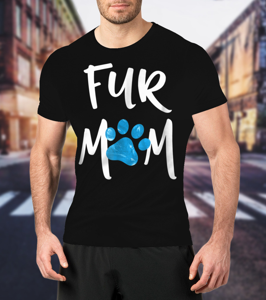 Fur Mom Blue Marble Paw Print Dog Cat Lover T-Shirt