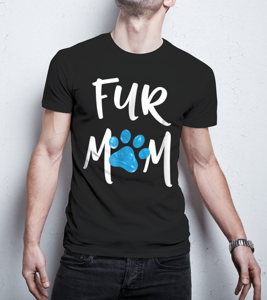 Fur Mom Blue Marble Paw Print Dog Cat Lover T-Shirt