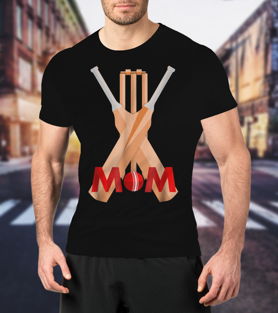 Cricket Mom Stumps Bats Red Ball T-Shirt