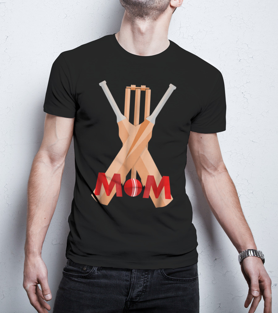 Cricket Mom Stumps Bats Red Ball T-Shirt