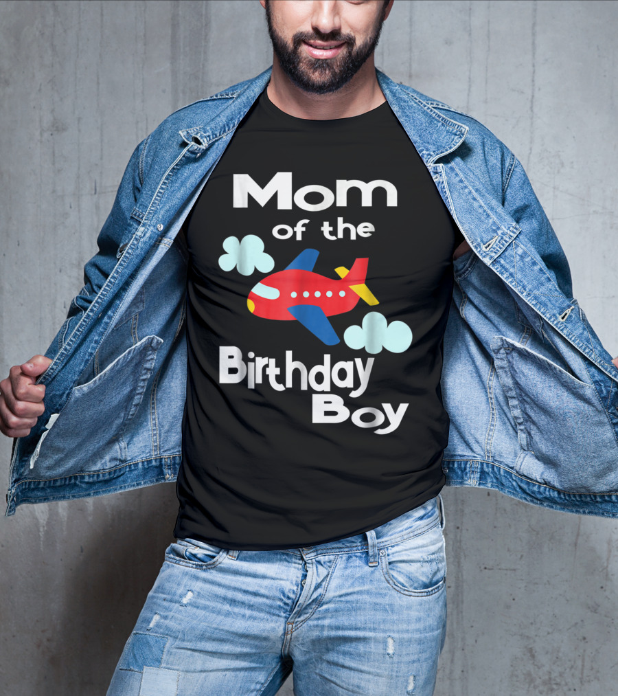 Mom Of The Birthday Boy Airplane Clouds T-Shirt